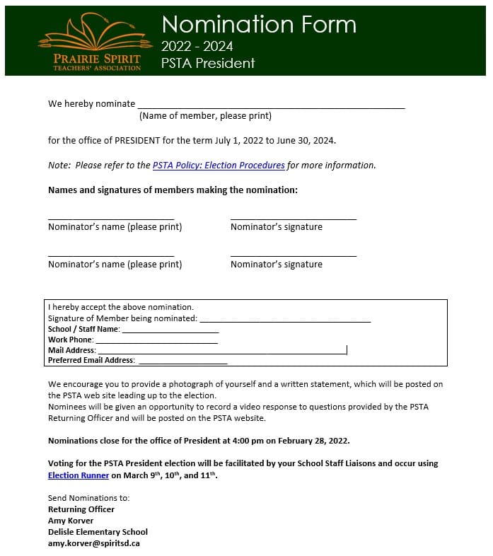 2022-2024 PSTA President Nomination Form